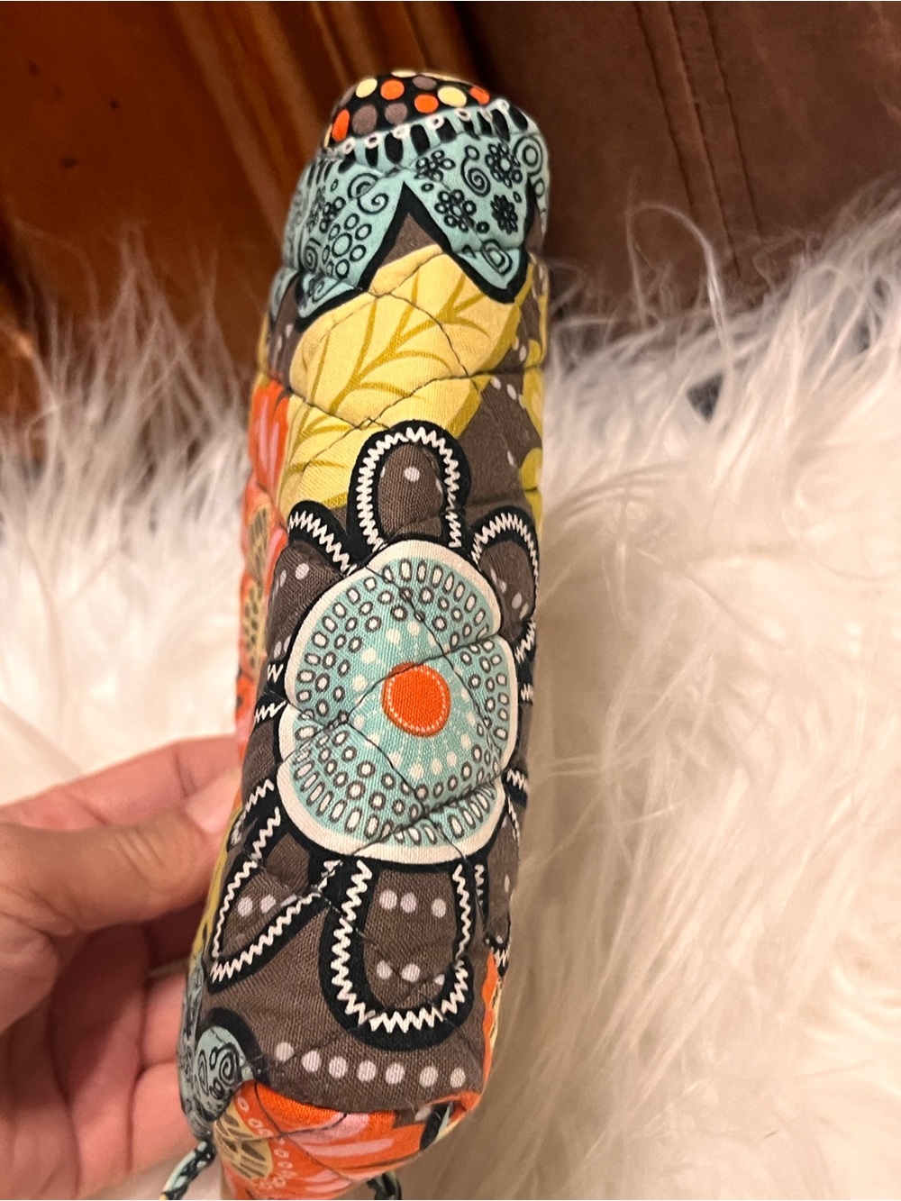 Vera Bradley Orange Floral Quilted Cosmetic Pouch with Aqua & Yellow Accents - Picture 6 of 9